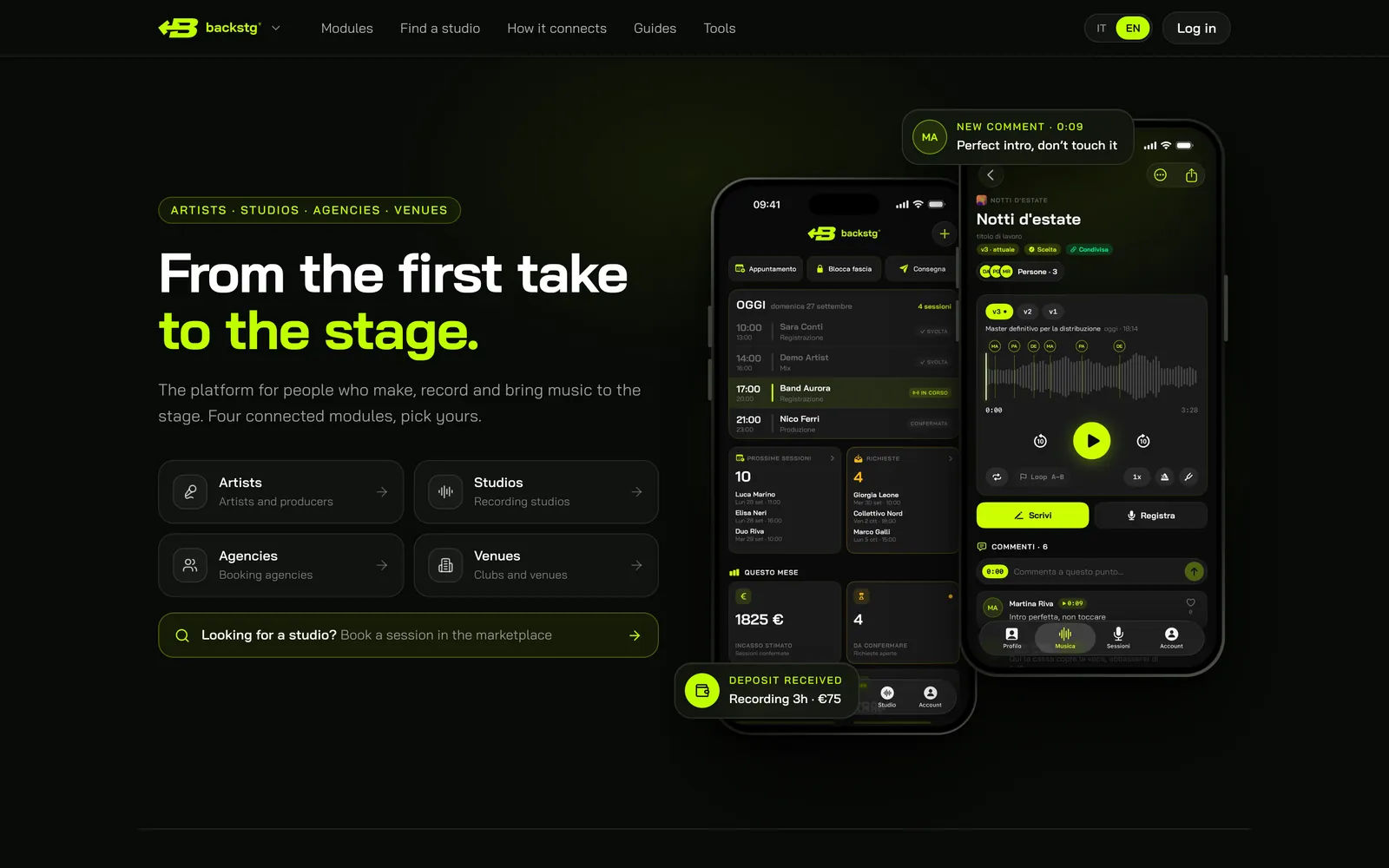 The backstg.io home page