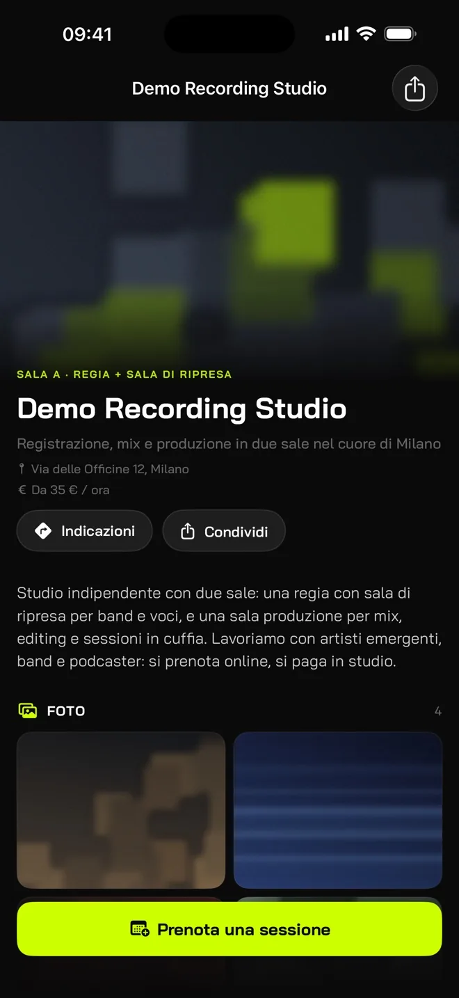 The studio page